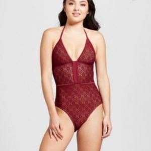 Mossimo Lace Maroon Halter Swimsuit Size S